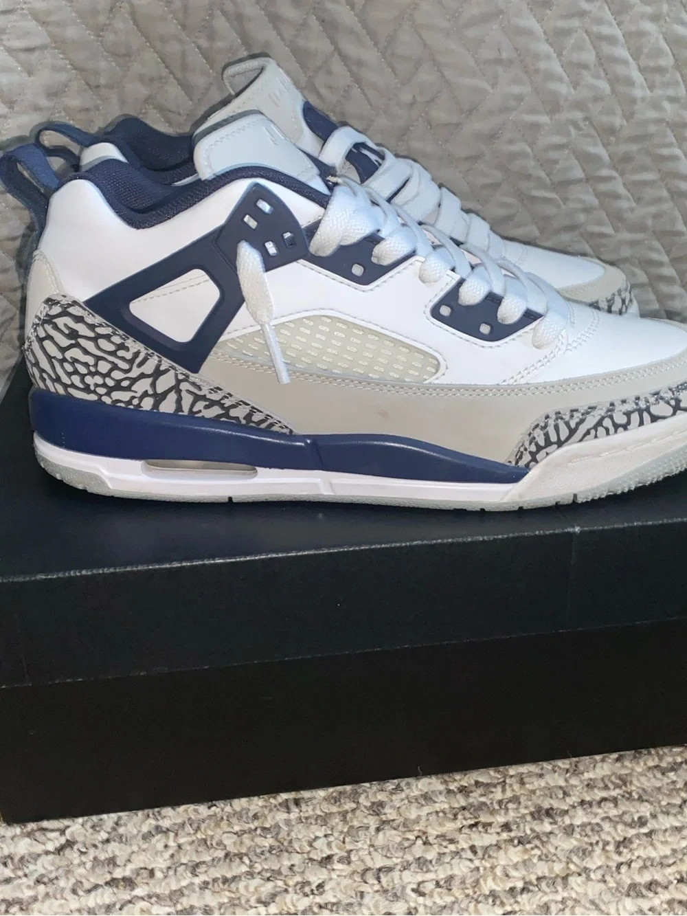 Jordan White and Navy Elephant Print Sneakers